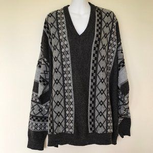 Portocruz Wool Blend Knit Pullover Sweater Grey & Brown 90s Textured Coogi-Style